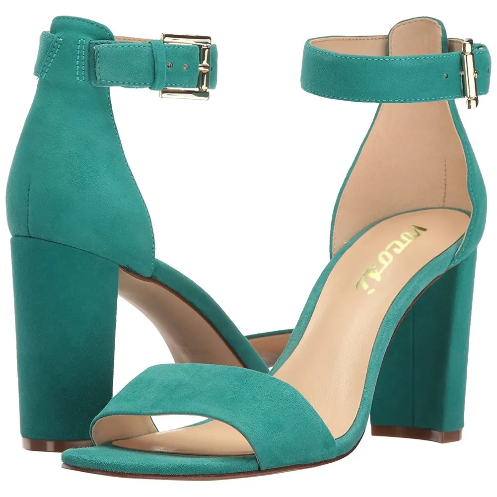 90mm Women's Ankle Strap Pumps Heel Suede Sandals-vocosishoes