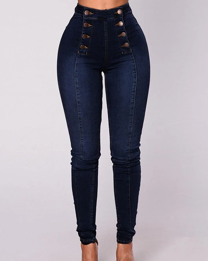 Meladen™ Zweireihige Skinny Jeans mit hoher Taille