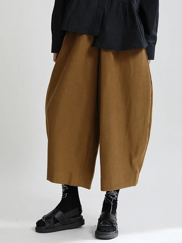 Vintage Casual Solid Color High-Waisted Ninth Pants