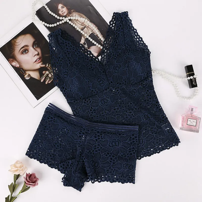 Bra Underwear Set Women Sexy Lace Push Up Bra Panty Set Ladies Wireless Wide Shoulder Intimates Lingerie Sets Soutien Gorge