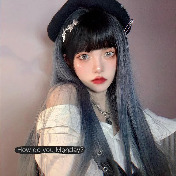 Elegant Lolita Dark Blue Gradient Long Straight Hair SP15772