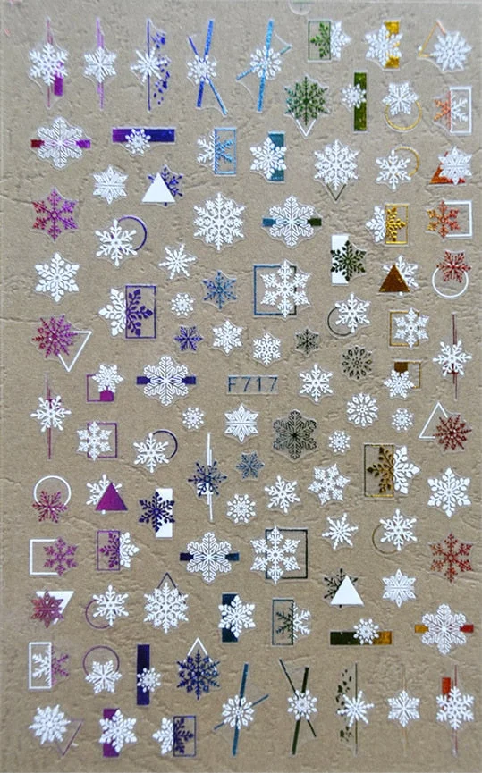 Christmas SnowflakeGold 3D Nail Stickers Sparkly iridescent Silver Xmas Tree Elk Deer Transfer Sliders Winter Nails Accessories-Nail Inspo