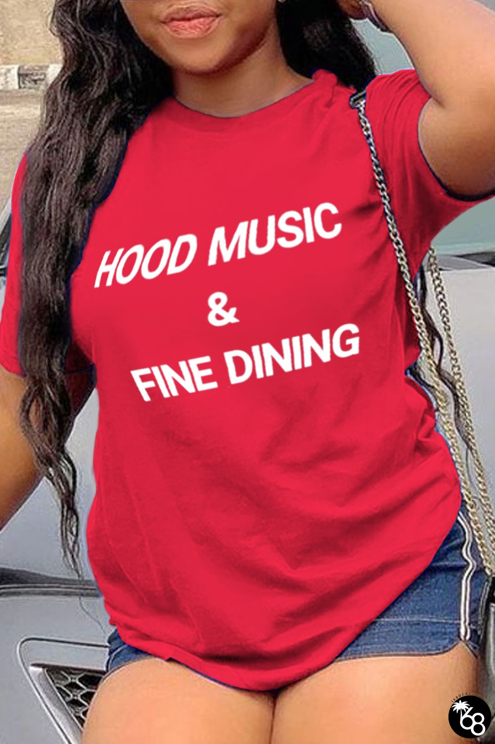 Red Street Vintage Print Letter O Neck T-Shirts | 168DEAL