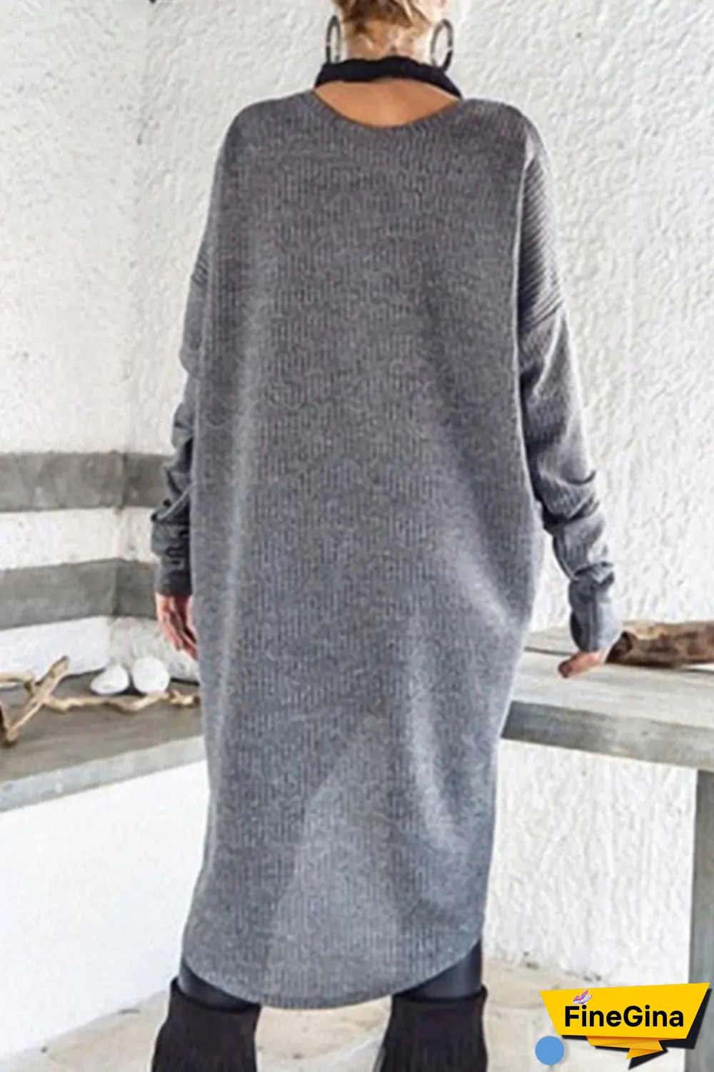 Casual Solid Split Joint Asymmetrical O Neck A Line Dresses
