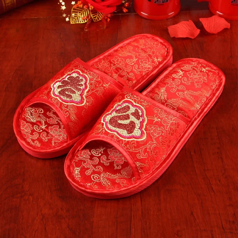 Wedding slippers wedding festive summer red slippers couple home happy word slippers men and women festive wedding shoes