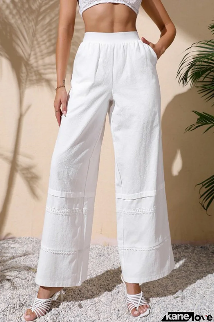 White Embossing Wide Leg Pants