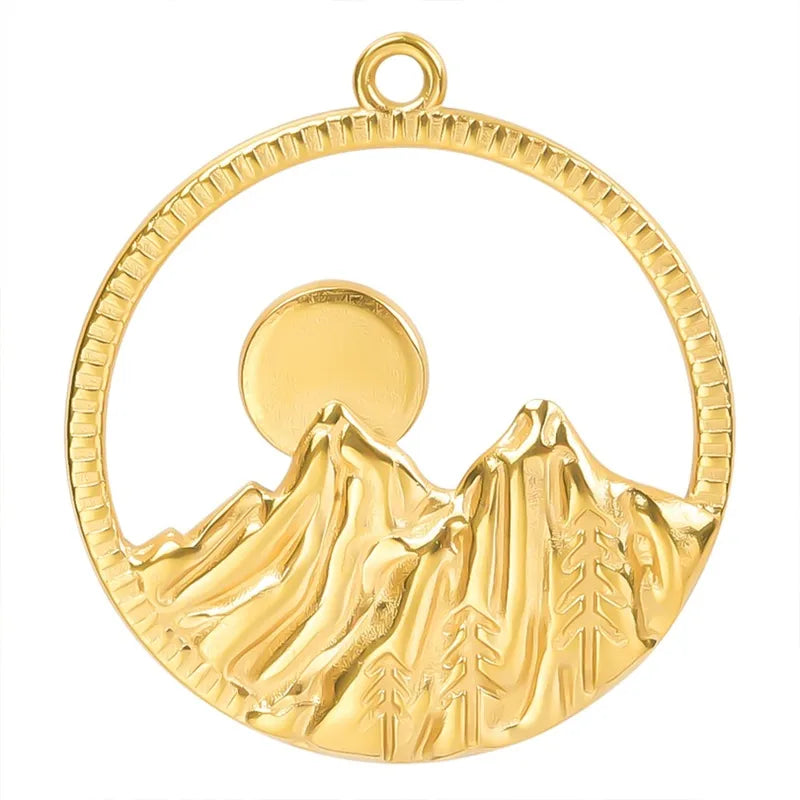 1 Piece 28*25mm Hole 1~1.9mm 304 Stainless Steel 18K Gold Plated Geometric Mountain Pendant