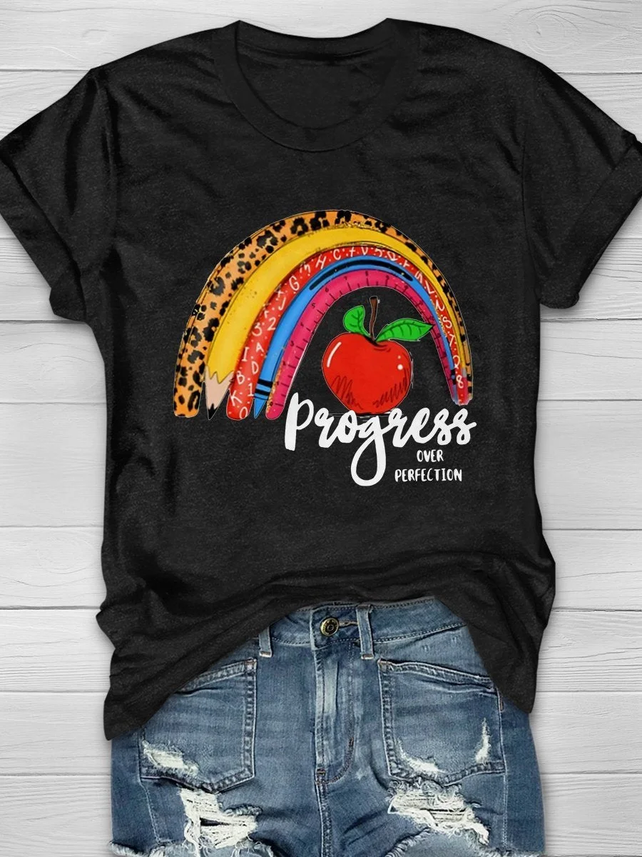 Progress Over Perfection Print Short Sleeve T-shirt