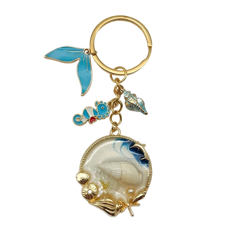 Cute Marine Style Starfish Mermaid Shell Alloy Enamel Bag Pendant Keychain
