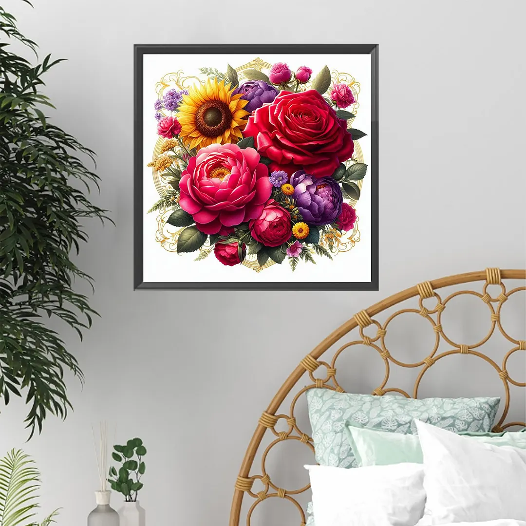 Sunflower Roses Full DIY 5D Square Drill Diamond Paintings Picture Arts Craft for Adults/Beginners Gift Idea Home Wall Decor Crystal Art Paint by Diamond Crystal Rhinestones Painting Kits 35x35cm