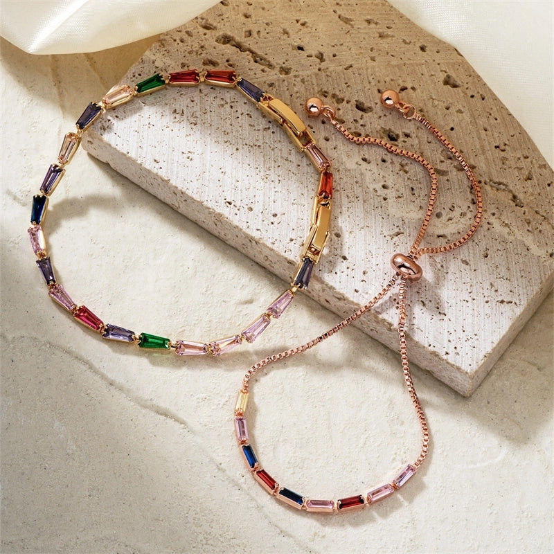 304 Stainless Steel Copper K Gold Plated Chain Inlay Geometric Trapezoid Zircon Bracelets