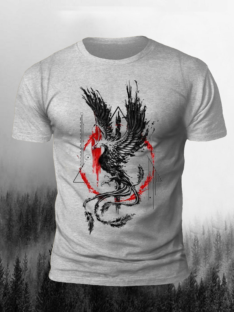Eagle and Geometric Print Short Sleeve T-Shirt
