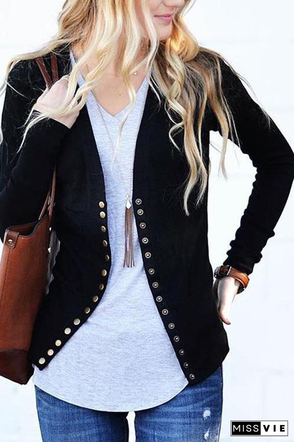 Design V-neck Long-sleeved Button Cardigan