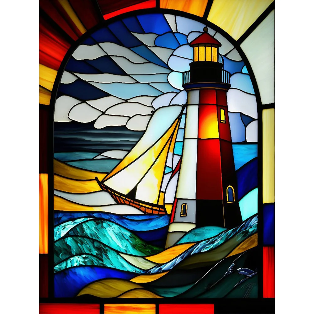 Diamond Painting - Full Round Drill - Stained Glass Lighthouse(30*40cm)