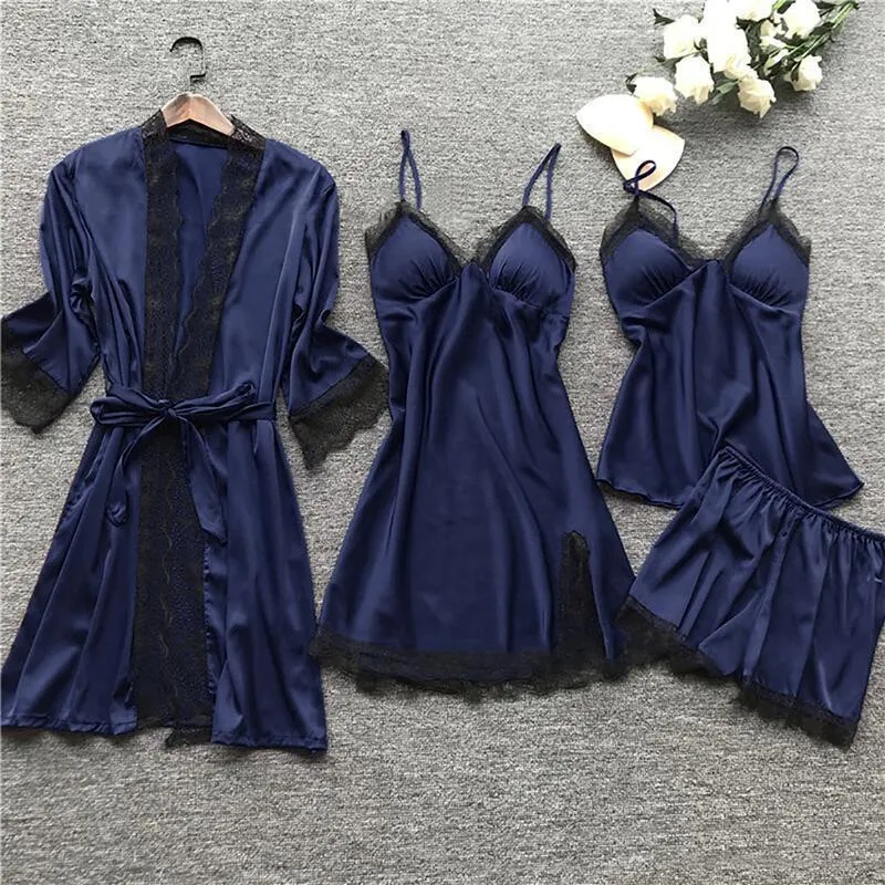 Churchf Large-Size Four-Piece Set With Chest Cushions Sexy Slings Home Lace Pajamas Casual Home Pajamas
