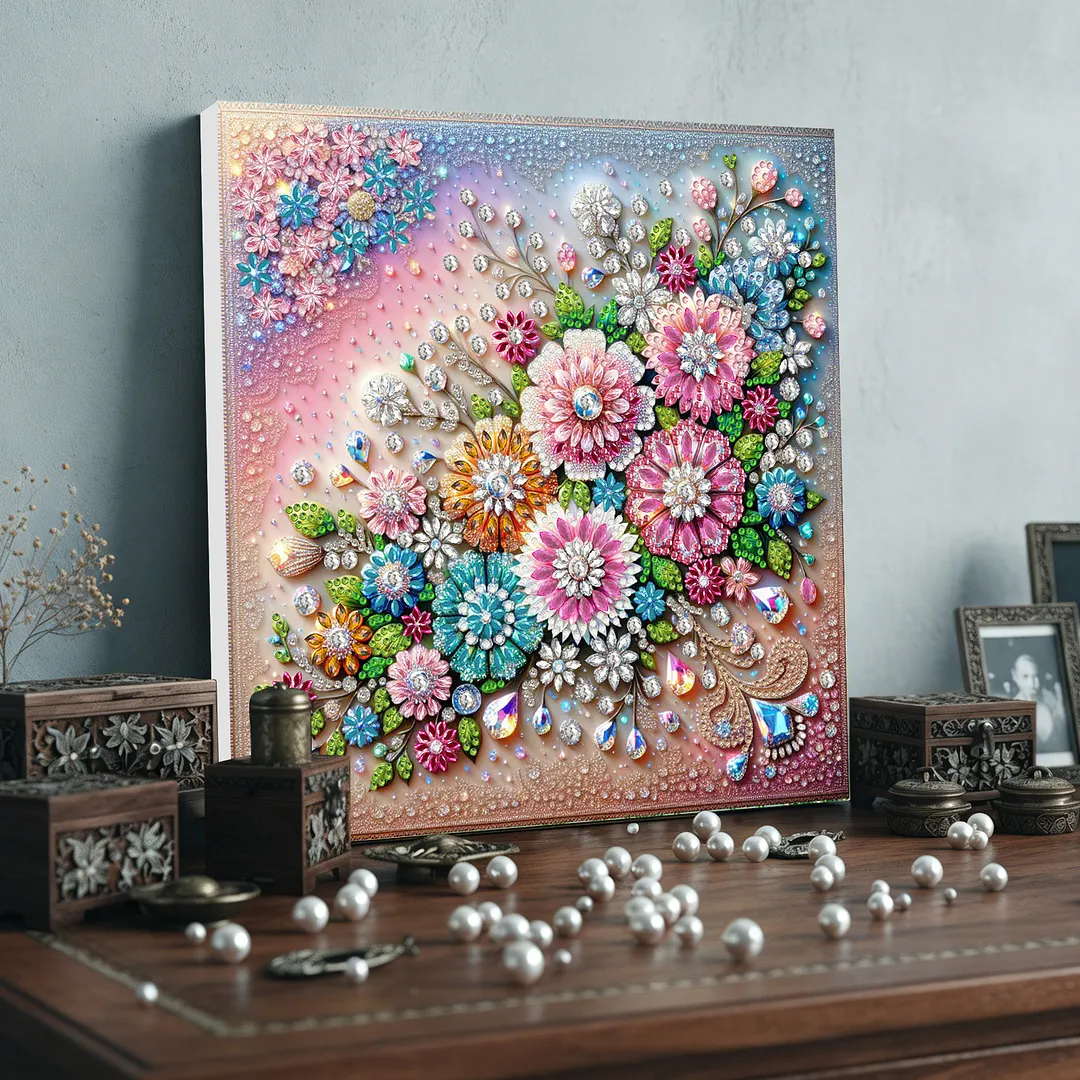 DIY Special Shape Drill Pearl Gem Diamond Art Painting Kit with Frame 9.84x9.84in Art Craft Pearl Diamond Painting for Adults Beginners Home Decor (BK33)