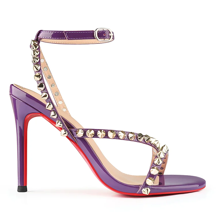100mm Cross Instep Thin Ankle Strap With Gold Studs Red Bottoms Mafaldina Spikes Party Wedding Sandals Heels Vocosi VOCOSI