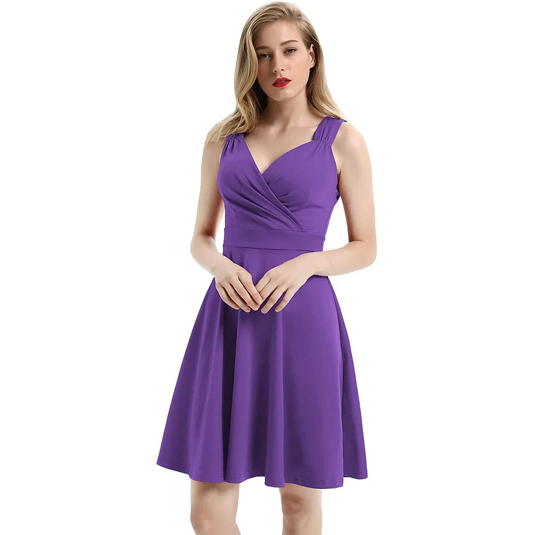 Sleeveless Wrap V-Neck A-line Bridesmaid Cocktail Party Dress for Women
