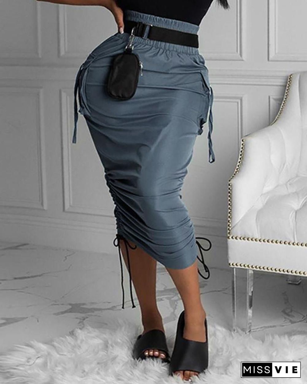 Pocket Design Ruched Maxi Skirt P14087