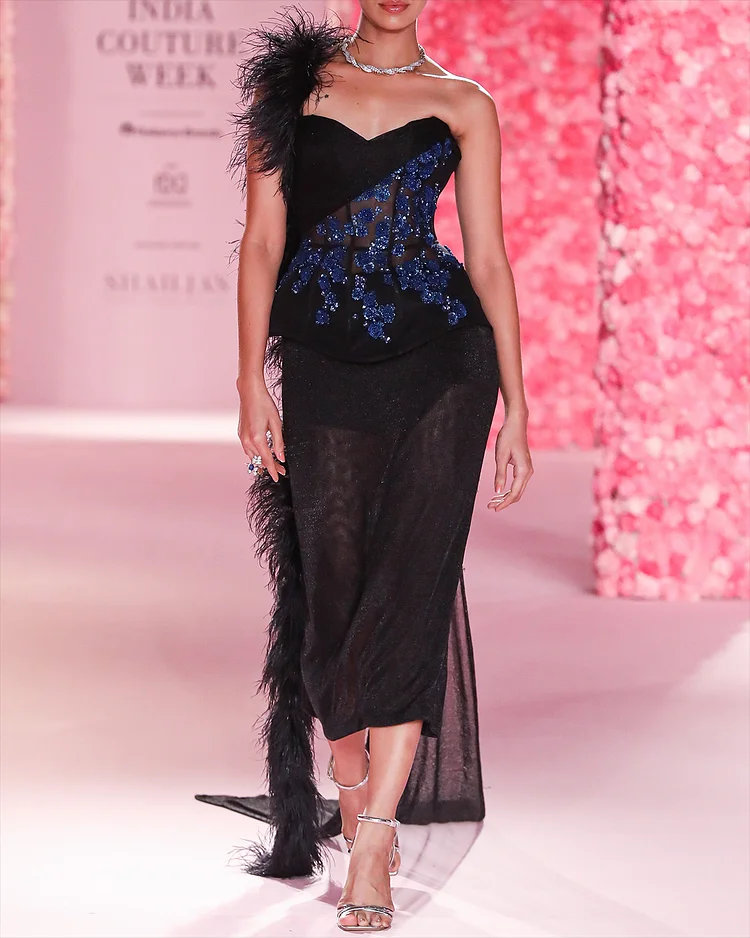 Women's Tulle Sequin Feather Dress