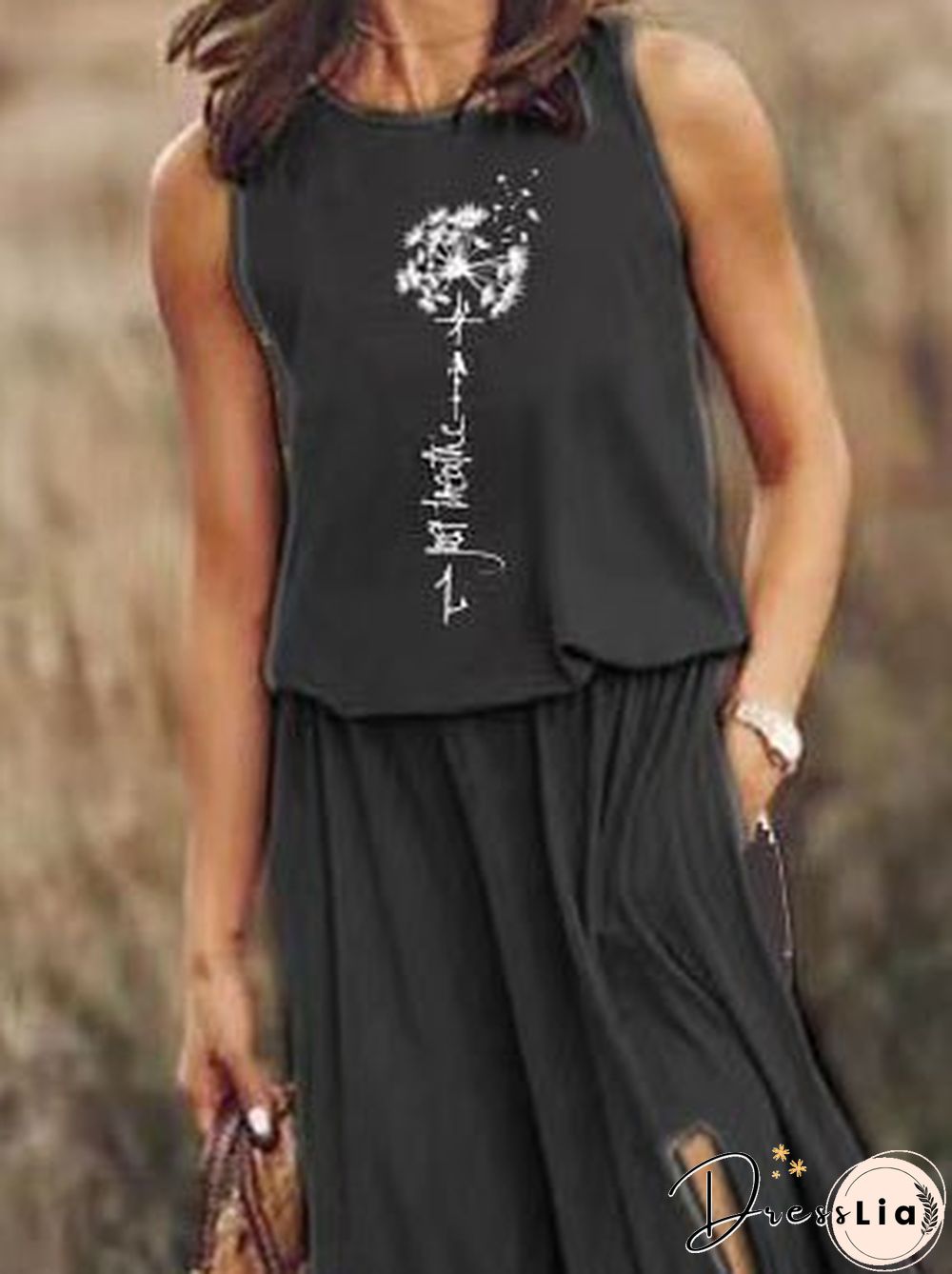 Women'S Dresses Dandelion Crew Neck Sleeveless Slit Dress