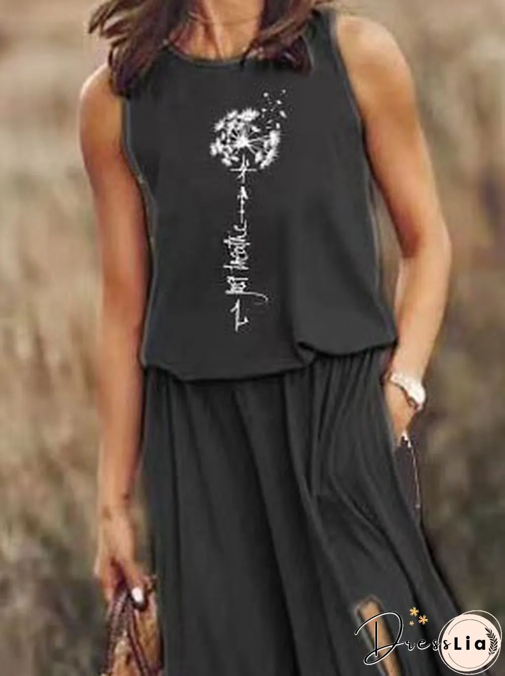 Women'S Dresses Dandelion Crew Neck Sleeveless Slit Dress