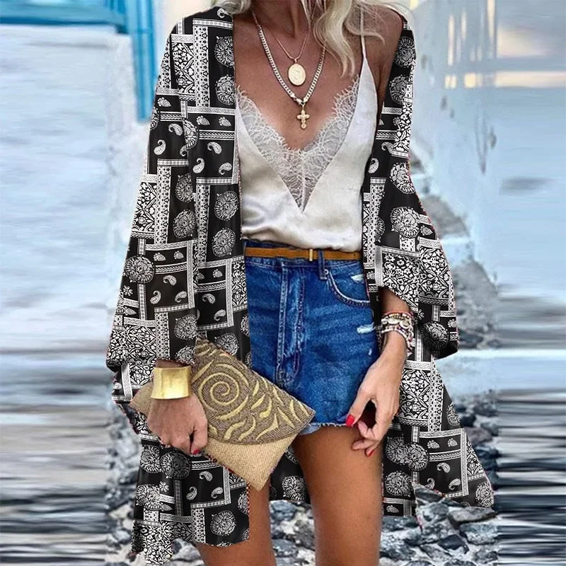 ZANZEA Women Cardigan Summer Open Front Bohemian Floral Printed Blouse Kimono Casual Loose Beach Tops Vintage Long Sleeve Blusas
