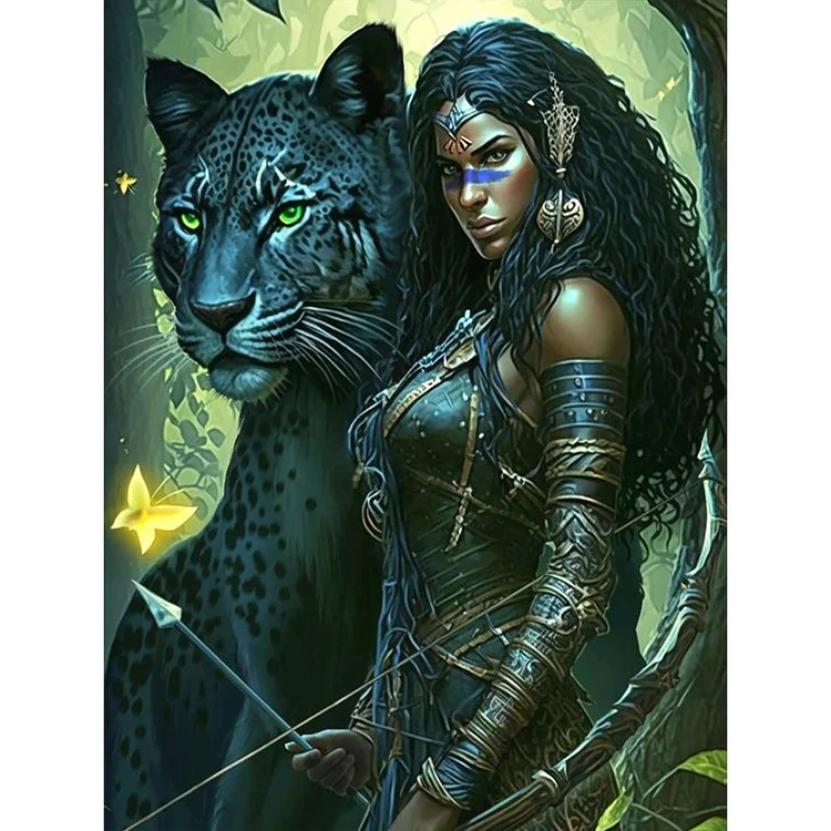 Woman And Leopard 30*40CM (Canvas) Full Round Drill Diamond Painting gbfke