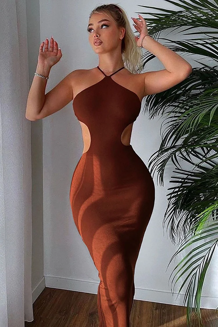 Halter Backless Tied Up Bodycon Maxi Dresses