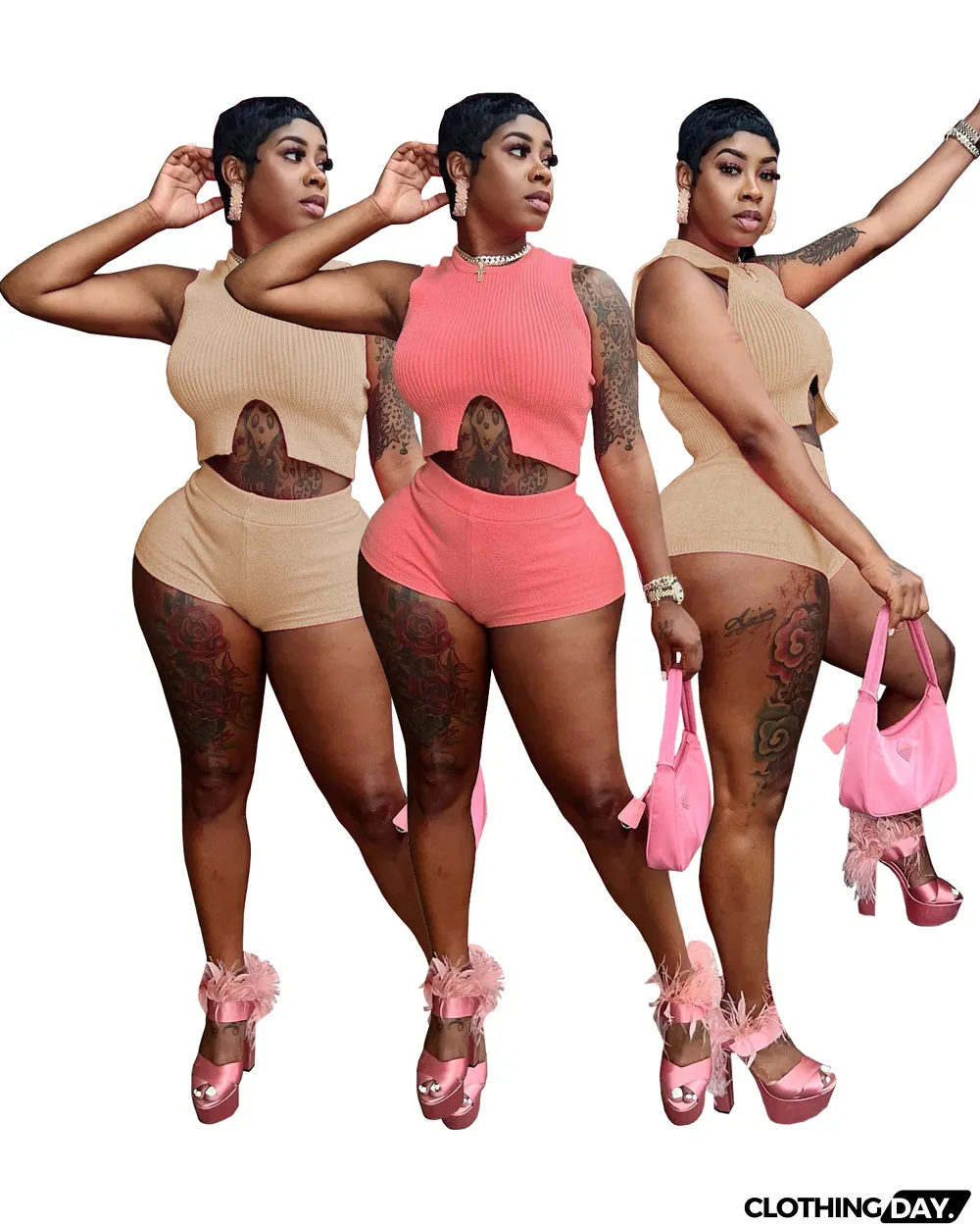 Solid Sleeveless Two Piece Shorts Sets