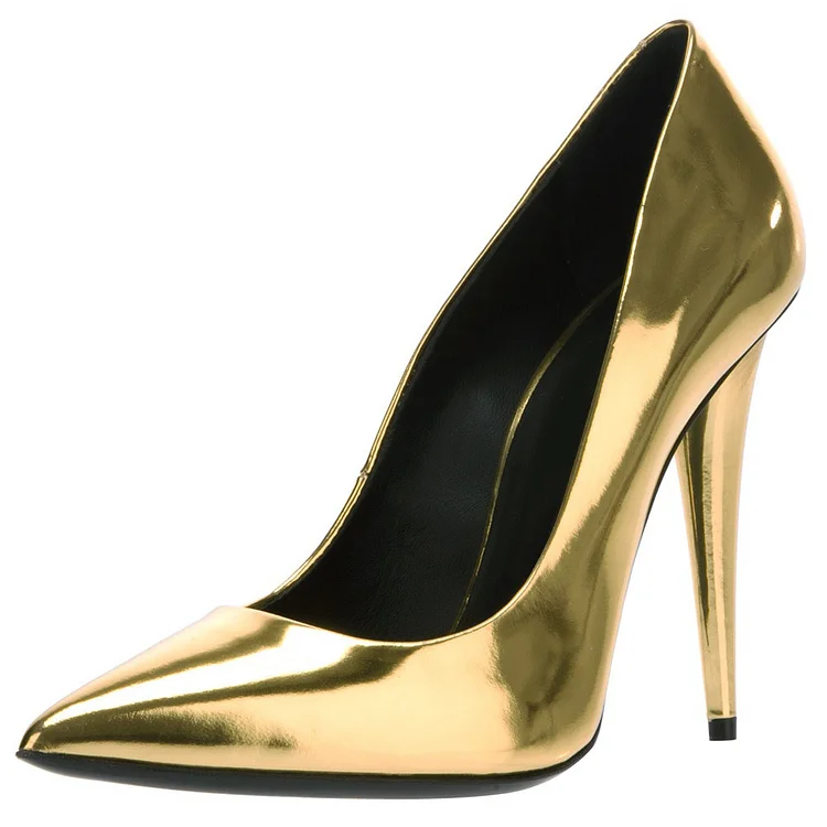 Gold Metallic Shoes Pointy Toe Cone Heel Pumps for Women |FSJ Shoes