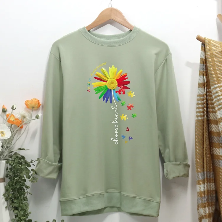 Choose Kind Autism Awareness Sunflower teacher Women Casual Sweatshirt
