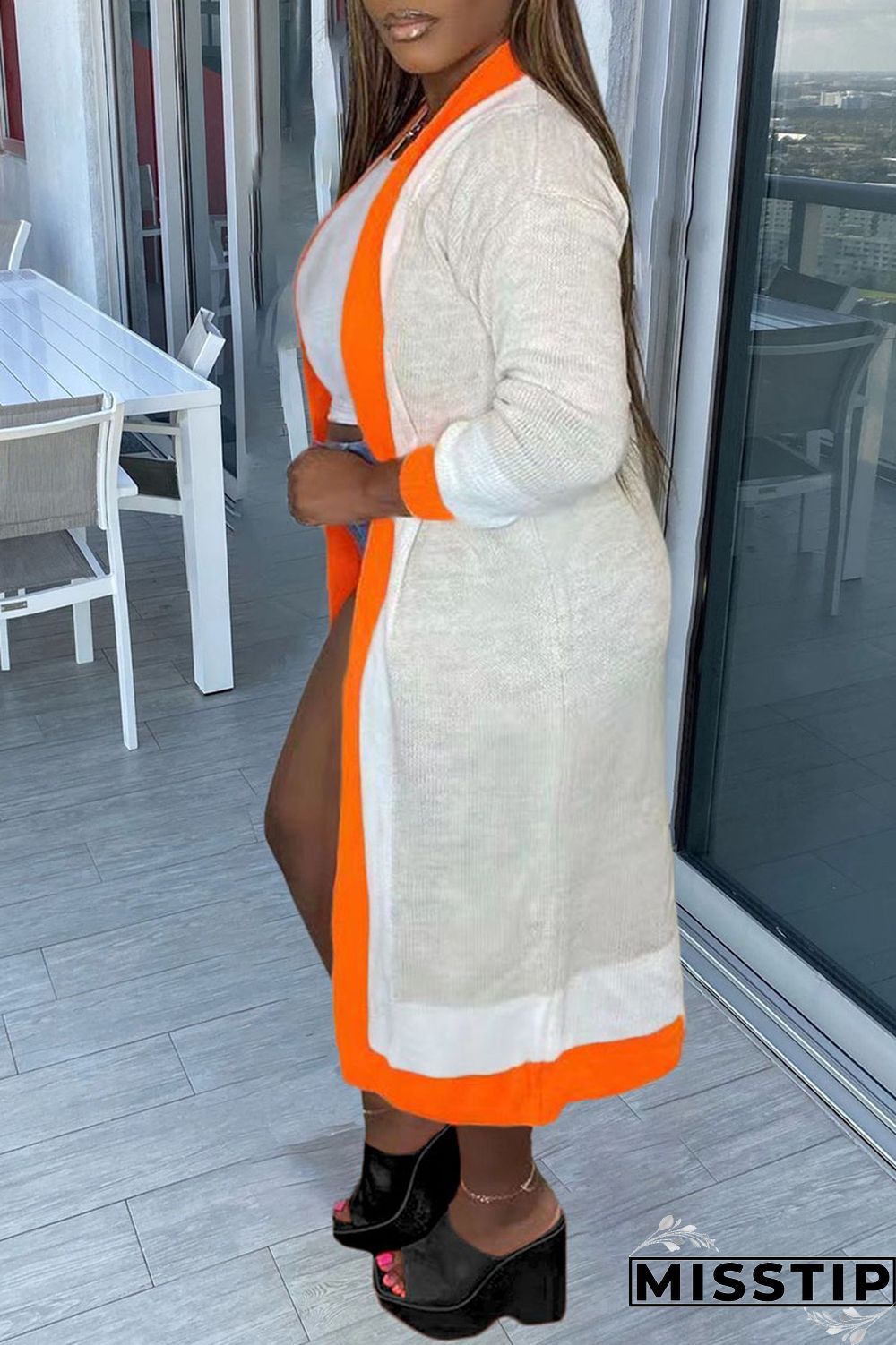 Blue Casual Patchwork Outerwear