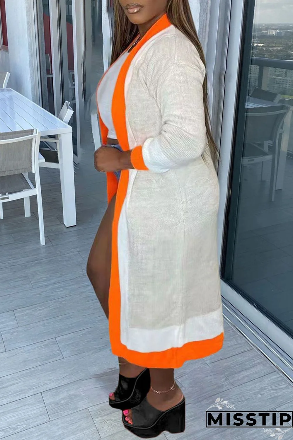 Blue Casual Patchwork Outerwear