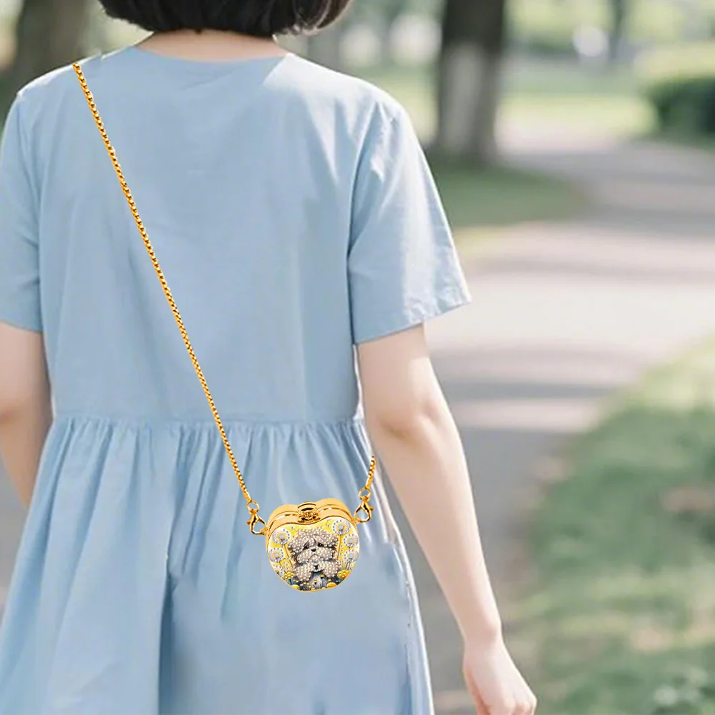 2Pcs Dandelion Dog Diamond Painting Mirror Bag 5D Diy Coin Purse for Women