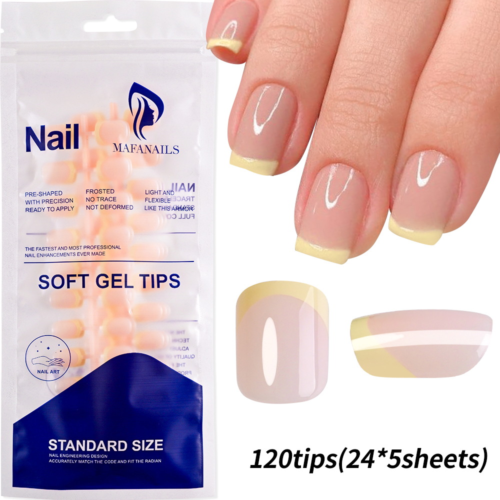 Ddmcloud 240pcs Vibrant French Nail Tips in Pink/Yellow/Green/Purple/Rose Red Chic Short Square Press-On Nails Simple & Elegant Nail Styl