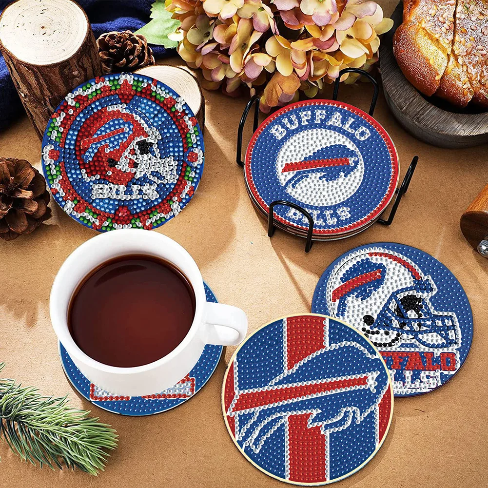 Buffalo Bills 6pcs DIY Diamond Painting Acrylic Coasters Holder for Beginner Adult
