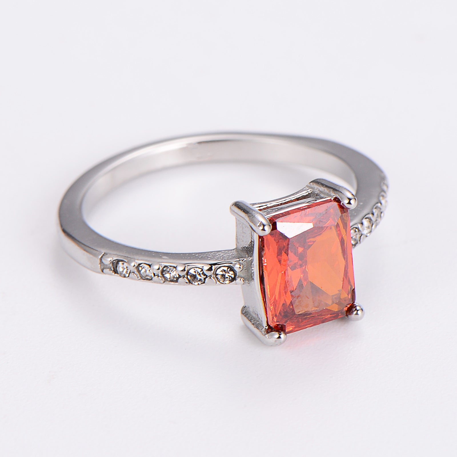 Aml Stainless Steel Square Zircon Ring Versatile Color Ring Female Stainless Steel