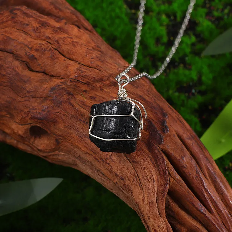 Black Tourmaline Wire-Wrapped Pendant 