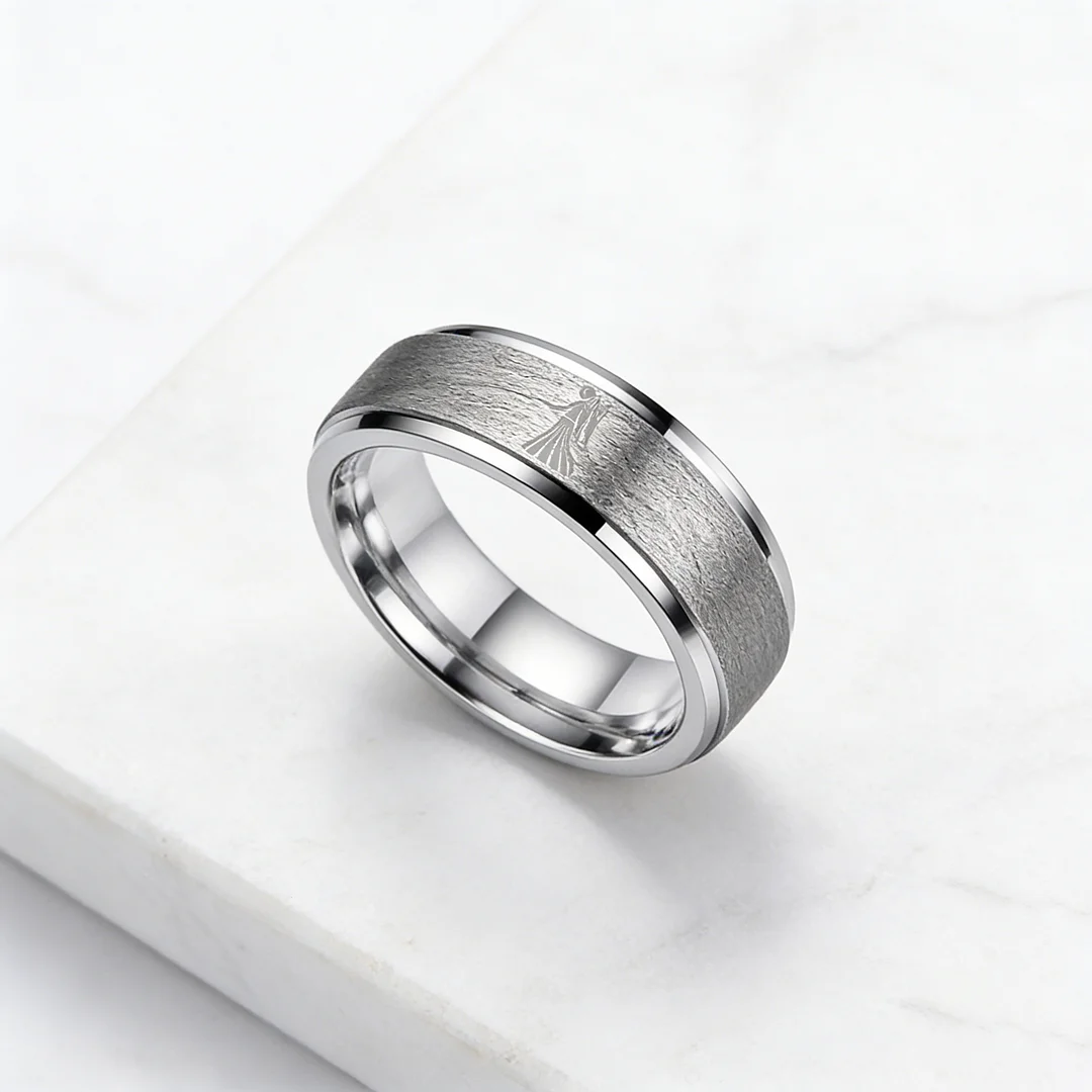 Virgo Laser Pattern Step Edge Tungsten Carbide Rings Sliver Tungsten Wedding Bands for Men and Women 4MM 6MM 8MM