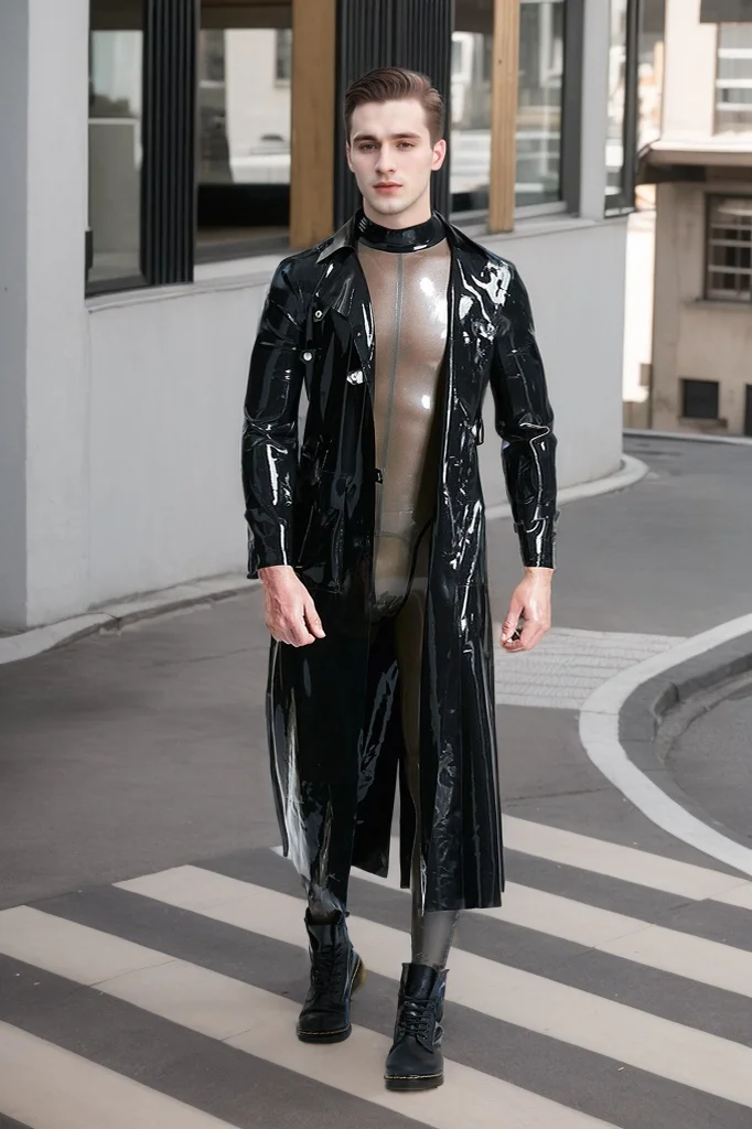 Men's Latex Coats Three quarter Godfather Gangster