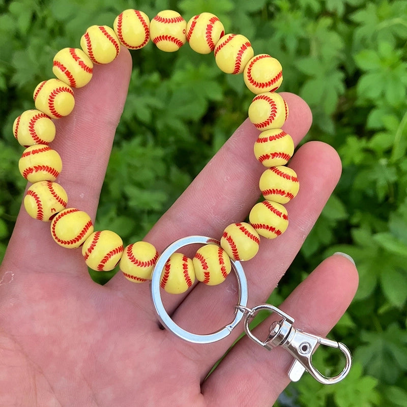 Vintage Style Minimalist Basketball Football Wood Beaded Unisex Bag Pendant Keychain