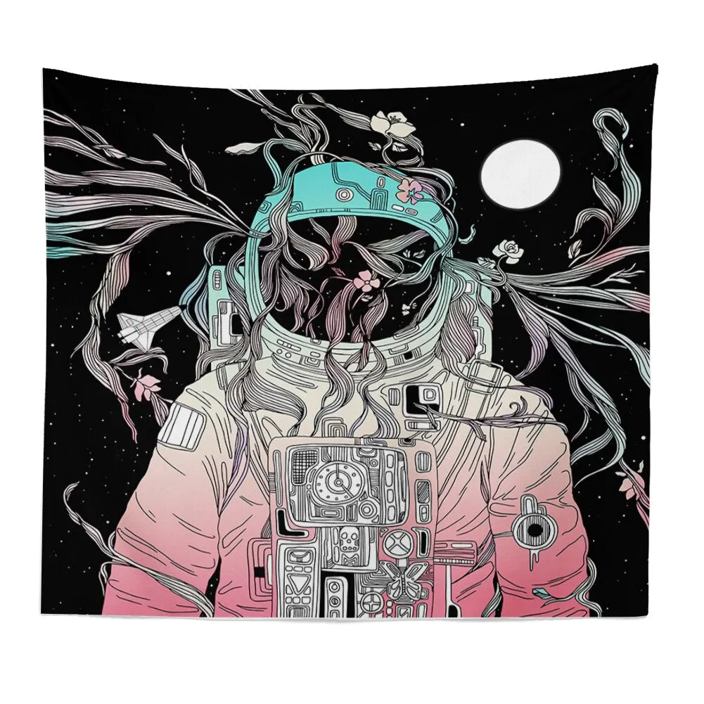 Spaceman Astronaut Wall Hanging Tapestry Hippie Psychedelic Polyestry Printed Tapestries Bedroom Background Decor Wall Carpet