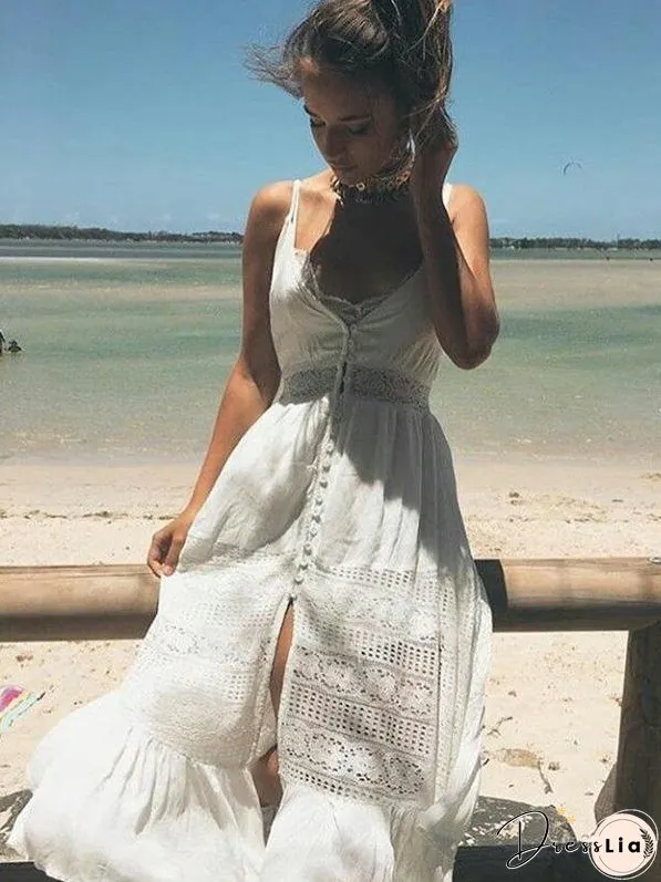 Spaghetti Strap Lace Splice Beach Maxi Dress