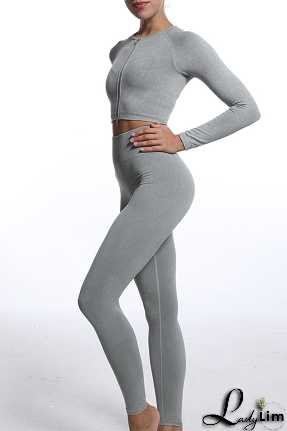Blue Gray Casual Sportswear Solid Patchwork Zipper Long Sleeve Top And Trousers Two Piece Set