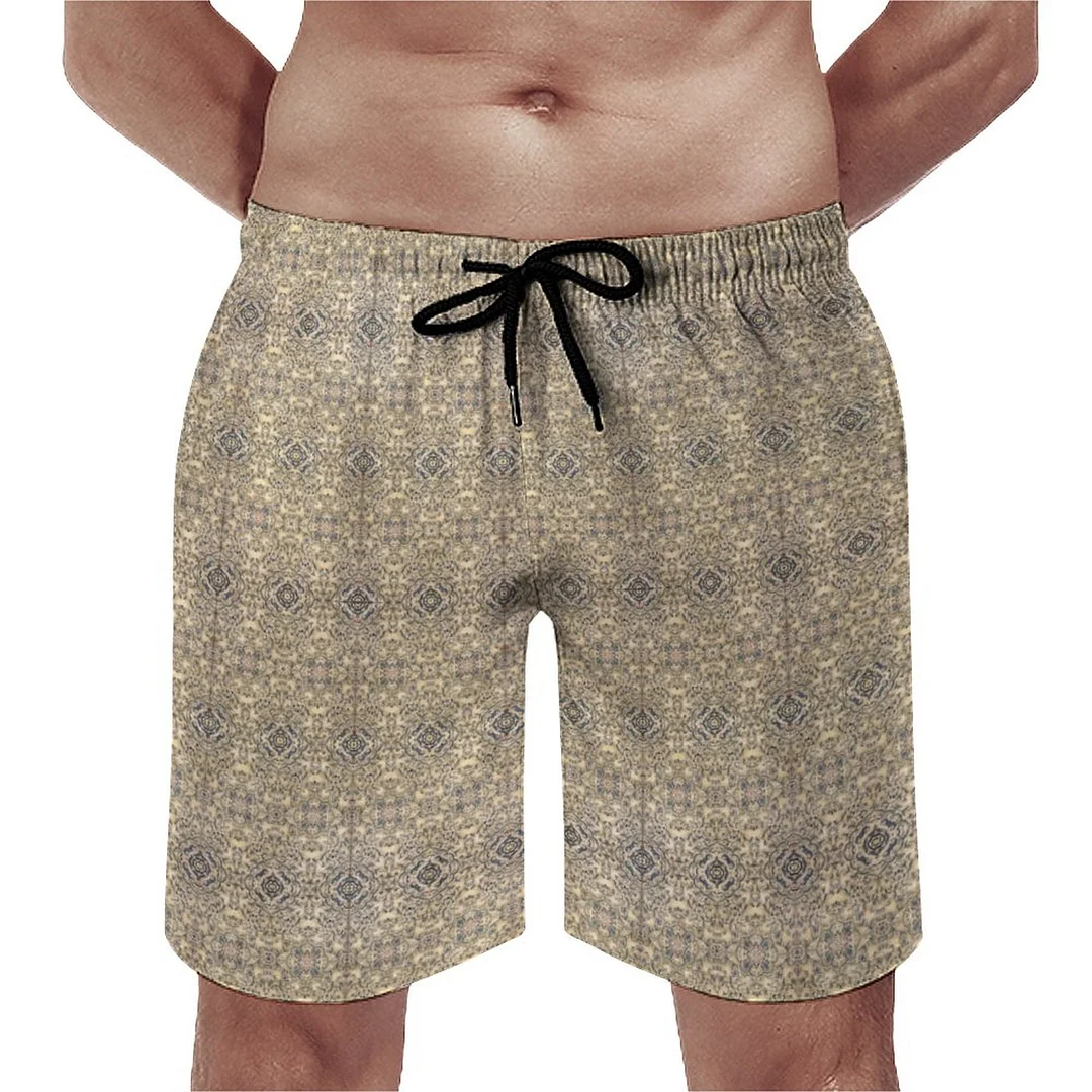 Antique 17Th Floral Brocade Men's Swim Trunks Summer Board Shorts Quick Dry Beach Short with Pockets