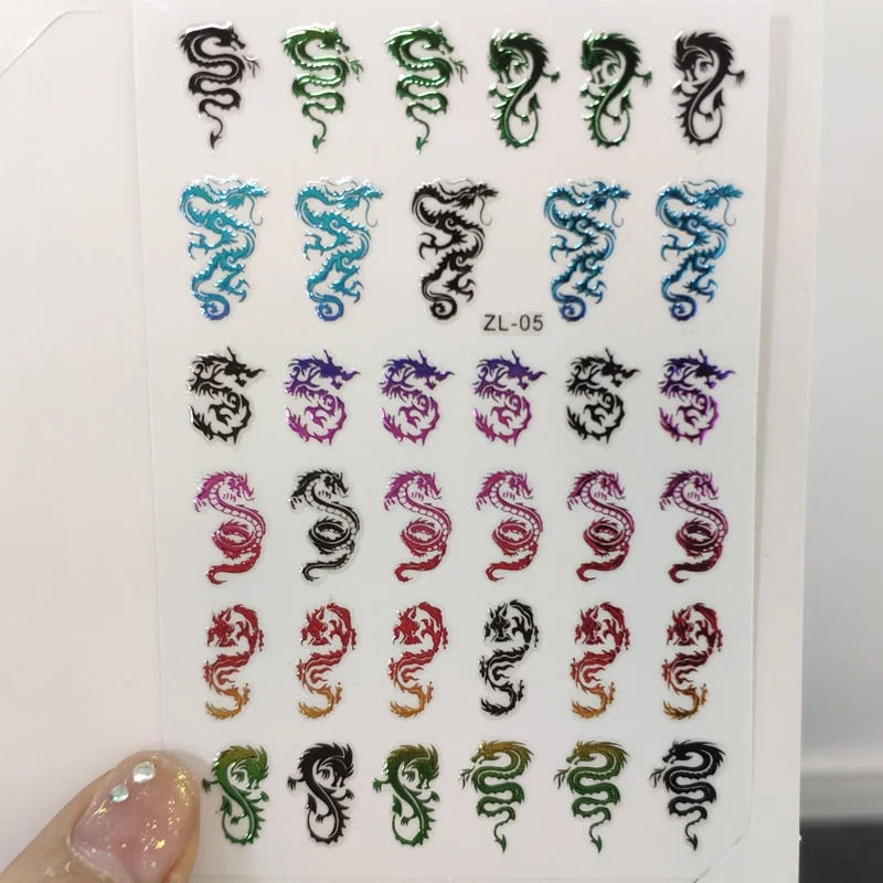 3D Dragon Nail Art Decals Stickers Colorful Dragons Design Self Adhesive DIY Nail Art Decoration Decals Manicure Tool-Nail Inspo