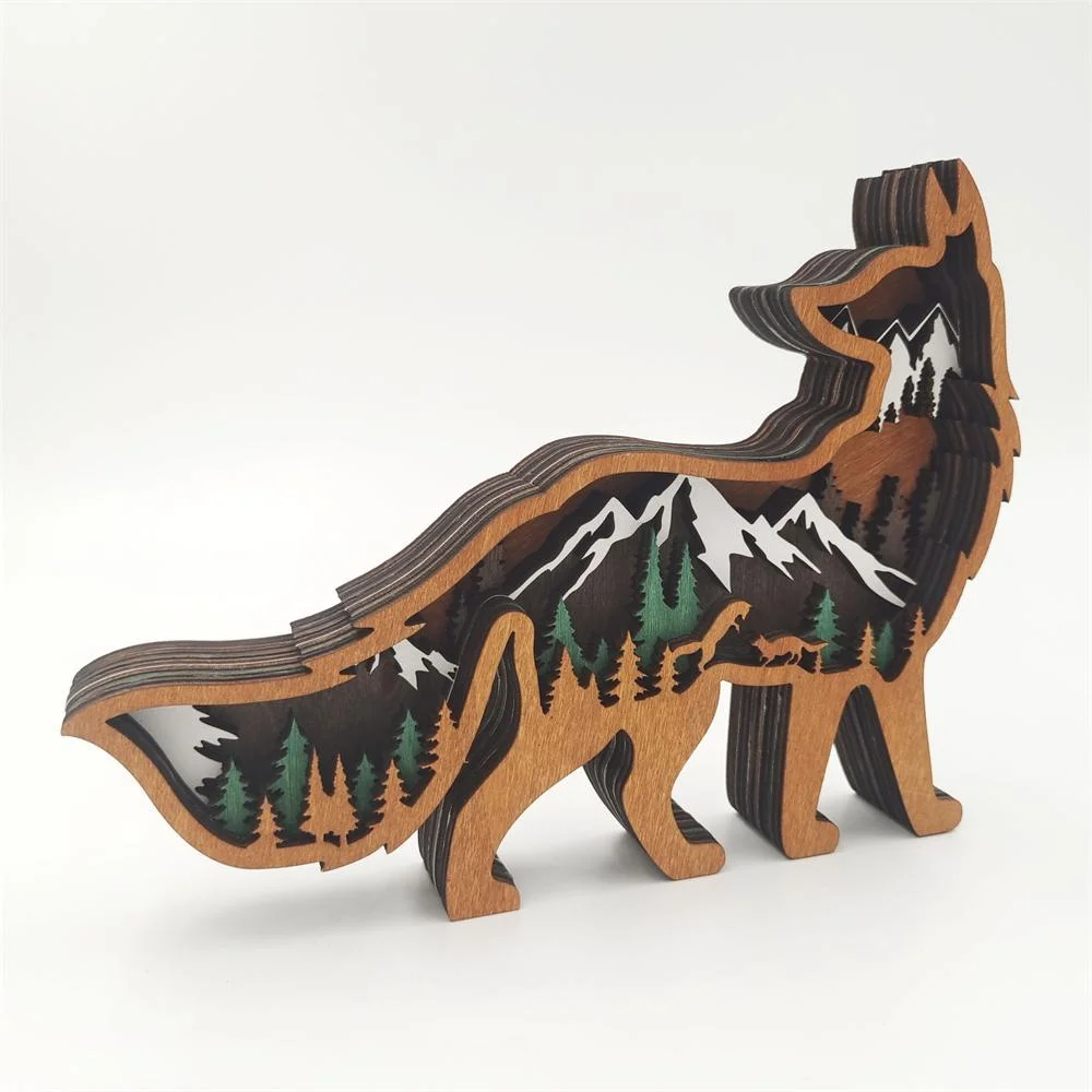 Purexcellent&trade; New creative home desktop wood carving fox crafts ornaments