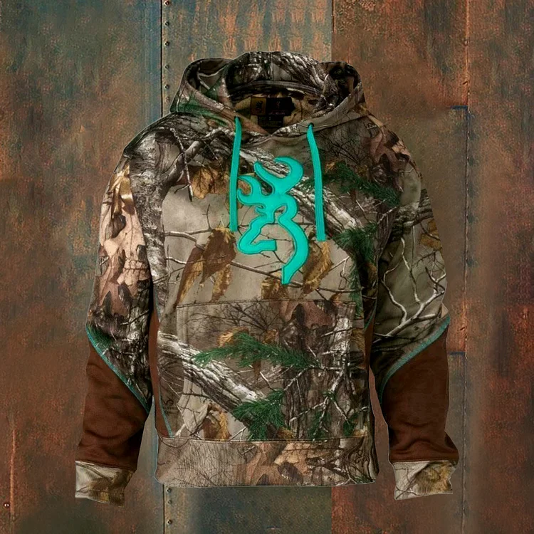 Comstylish Splicing Jungle Camouflage Elk Print Hoodie