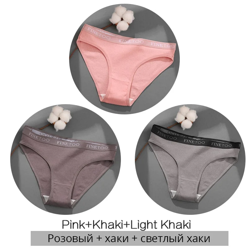 FINETOO 3PCS/Set Women's Underwear Cotton Panty Sexy Panties Female Underpants Solid Color Panty Intimates Women Lingerie M-2XL